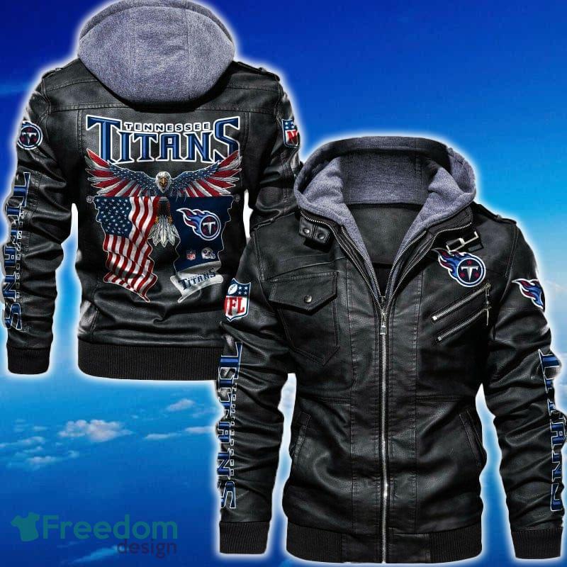 Tennessee Titans NFL Eagle 2D Leather Jacket Black And Brown Color image Tennessee Titans NFL Eagle 2D Leather Jacket Black And Brown Color - Tennessee Titans NFL Eagle Leather Jacket_1