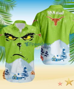 Texas Longhorns NCAA  Grinch Merry Merry Christmas House House Tropical Hawaiian Shirt Custom Name