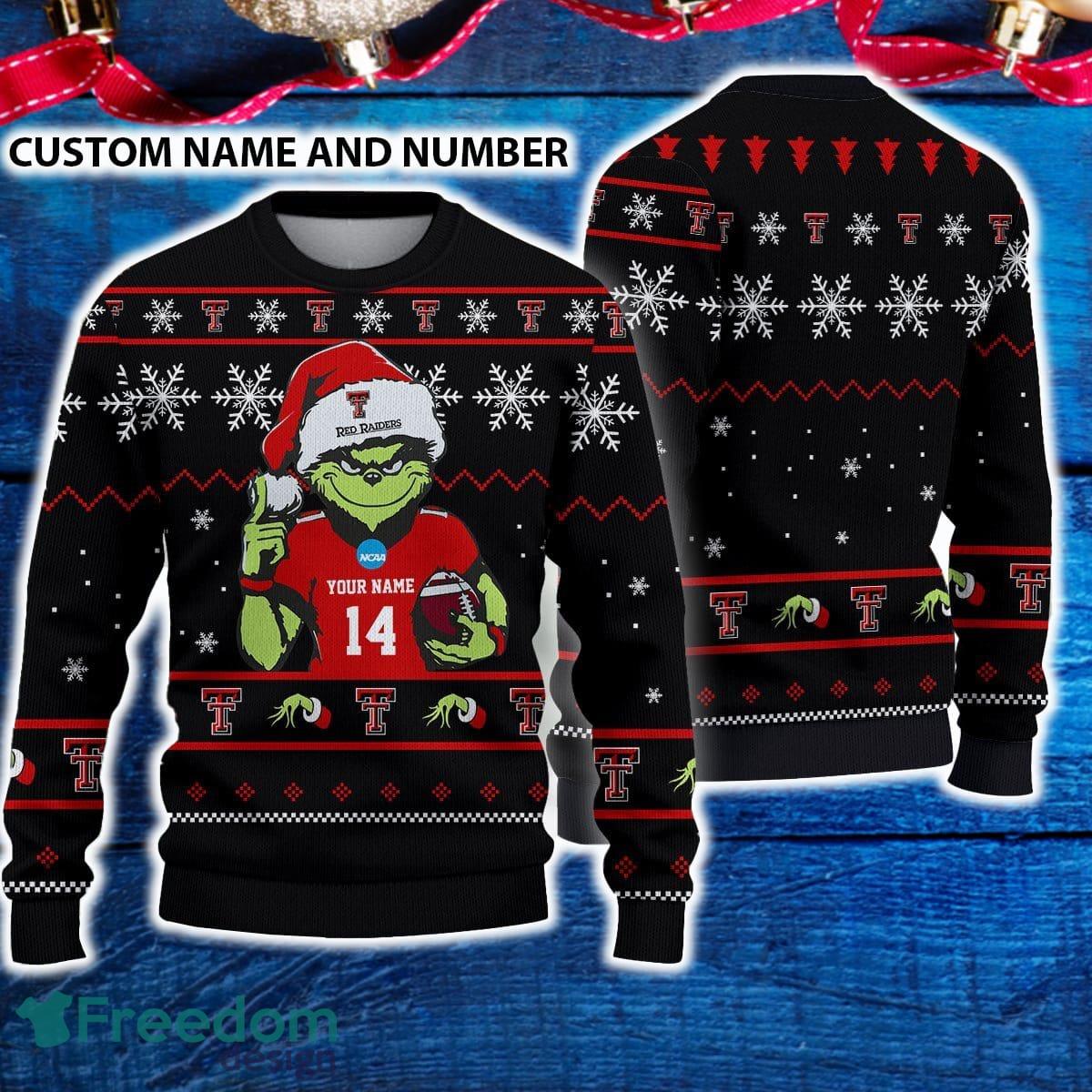 Texas Tech Red Raiders 3D Ugly Christmas Sweater Grinch Funny Custom Number And Name image Texas Tech Red Raiders 3D Ugly Christmas Sweater Grinch Funny Custom Number And Name - Texas Tech Red Raiders 3D Ugly Christmas Sweater Grinch Funny Custom Number And Name