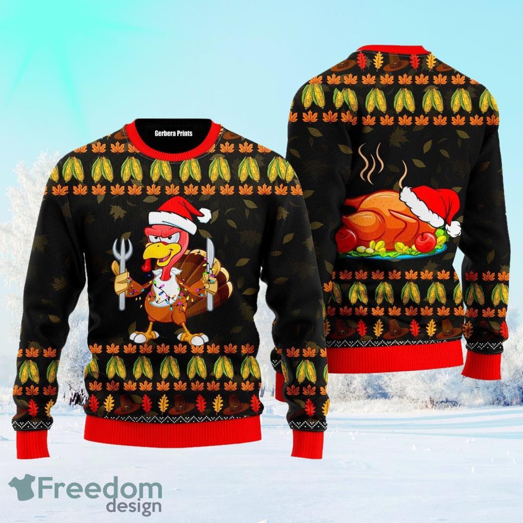 Thanksgiving Turkey Autumn Ugly Christmas Sweater Pattern Ugly Christmas Sweater For Men And Women image Thanksgiving Turkey Autumn Ugly Christmas Sweater Pattern Ugly Christmas Sweater For Men And Women Product Photo 1