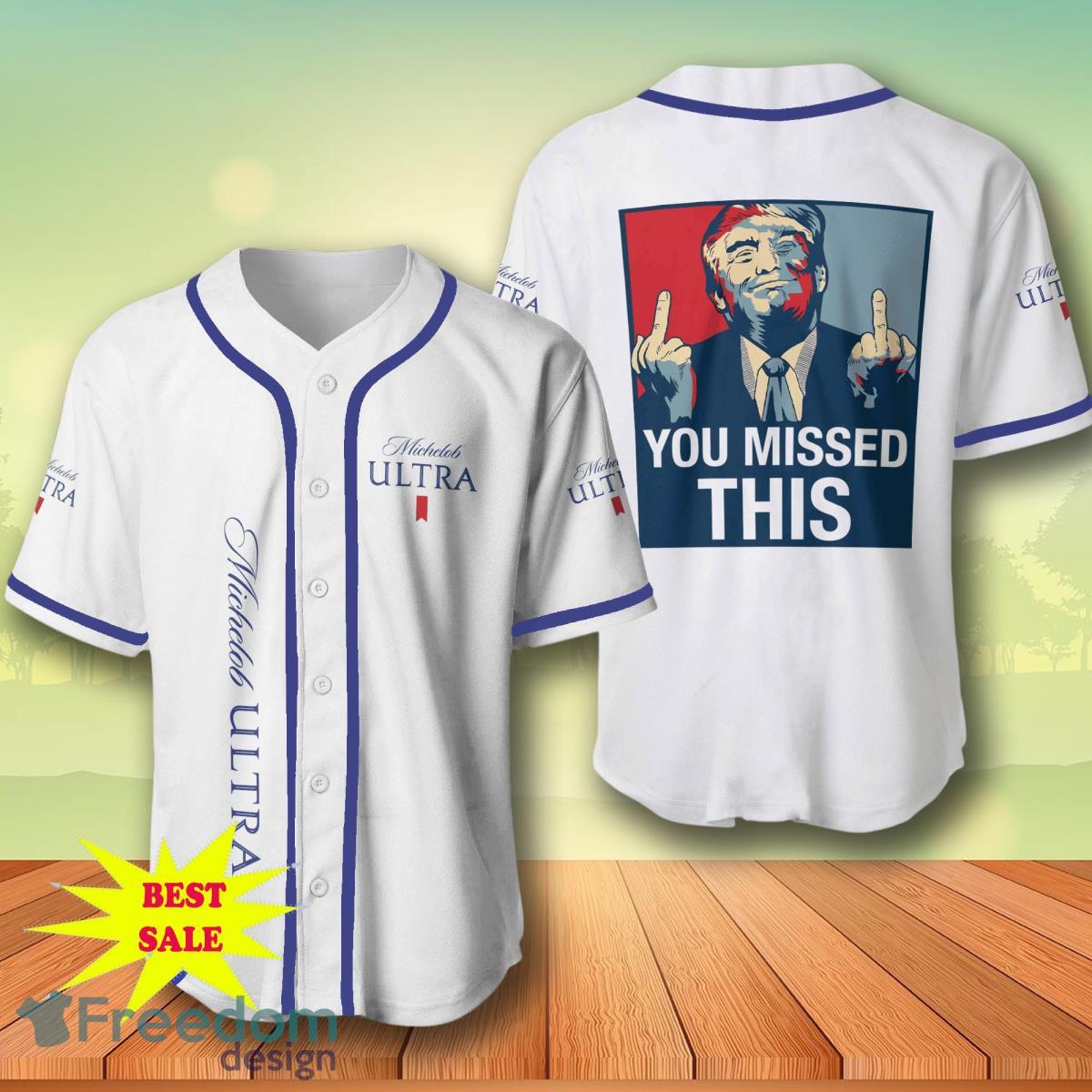 Trump Michelob Ultra Baseball Jersey For Men And Women image Trump Michelob Ultra Baseball Jersey For Men And Women Product Photo 1