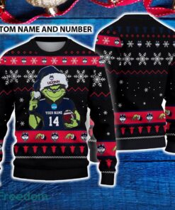 Uconn Huskies 3D Ugly Christmas Sweater Grinch Funny Custom Number And Name