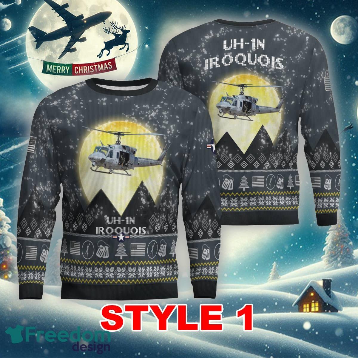 UH 1N Iroquois UH1N Twin Huey USMC Aircraft Moonlight Multi Color Ugly Xmas Sweater Gift For Men And Women image UH-1N Iroquois UH1N Twin Huey USMC Aircraft Moonlight Multi Color Ugly Xmas Sweater Gift For Men And Women - UH-1N Iroquois UH1N Twin Huey USMC Aircraft Moonlight Ugly Christmas Sweater_1