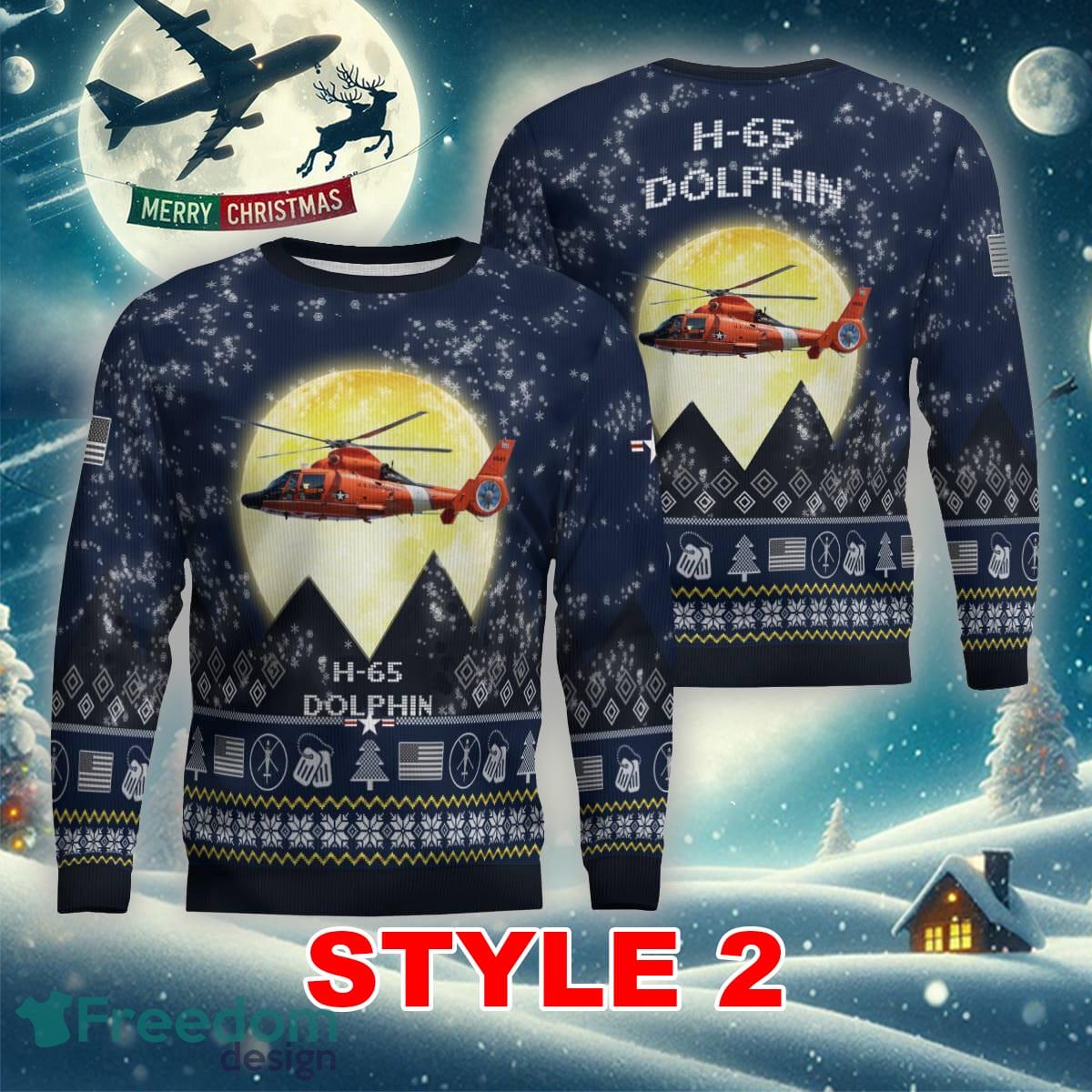 US Coast Guard H 65 Dolphin H65 USCG Aircraft Moonlight Multi Color Knitted Christmas Sweater AOP Gift Holidays image US Coast Guard H-65 Dolphin H65 USCG Aircraft Moonlight Multi Color Knitted Christmas Sweater AOP Gift Holidays - US Coast Guard H-65 Dolphin H65 USCG Aircraft Moonlight Ugly Christmas Sweater_11