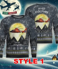 US Coast Guard H-65 Dolphin H65 USCG Aircraft Moonlight Multi Color Knitted Christmas Sweater AOP Gift Holidays