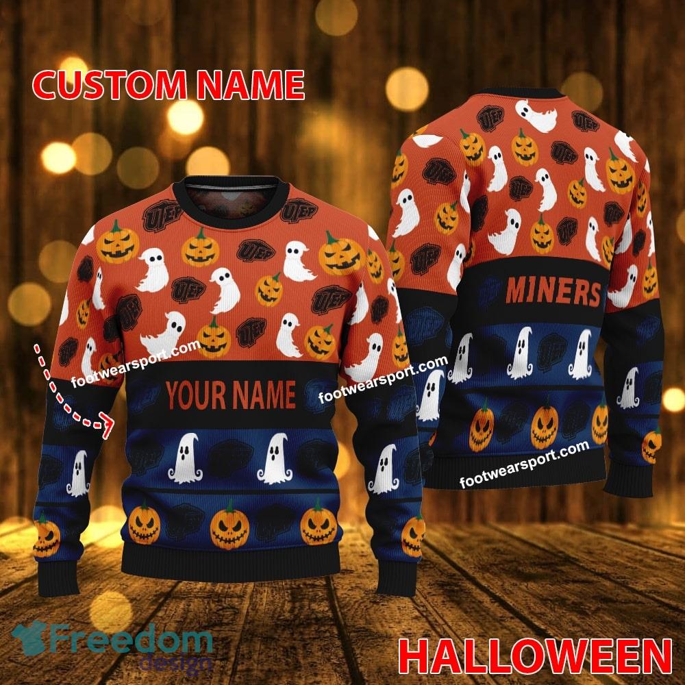 UTEP Miners Custom Name Halloween Ugly Xmas Sweater For Fans image UTEP Miners Custom Name Halloween Ugly Xmas Sweater For Fans - UTEP Miners Custom Name Halloween Ugly Xmas Sweater For Fans