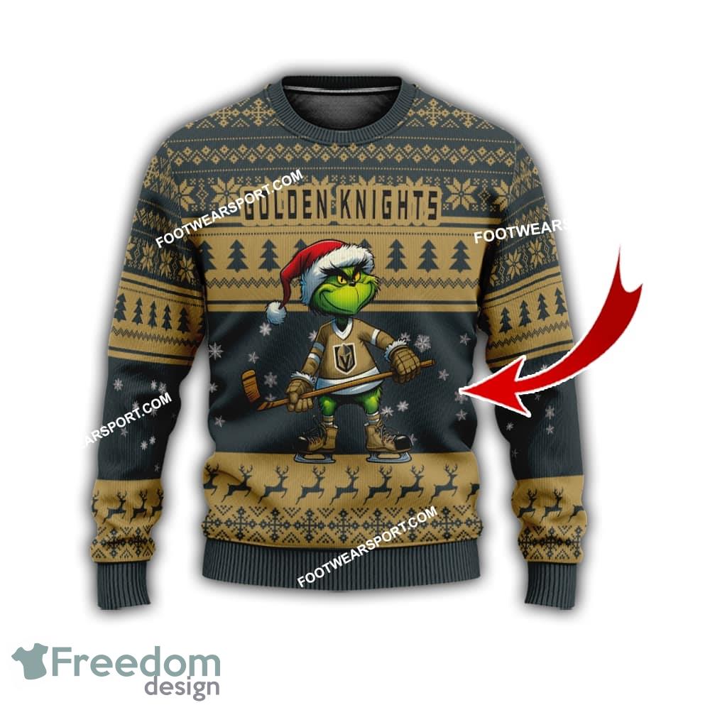 Vegas Golden Knights Grinch Design Ugly Christmas Sweater Gift For Men And Women image Vegas Golden Knights Grinch Design Ugly Christmas Sweater Gift For Men And Women - Vegas Golden KnightsMulti Grinch Ugly Christmas Sweater Gift Adult Photo 1