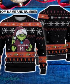 Virginia Tech Hokies 3D Ugly Christmas Sweater Grinch Funny Custom Number And Name