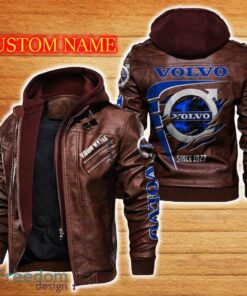 Volvo Leather Jacket Black And Brown Color Car Logo Trending All OVer Print Gift Fans Custom Name - Volvo Leather Jacket Car For Fans_2