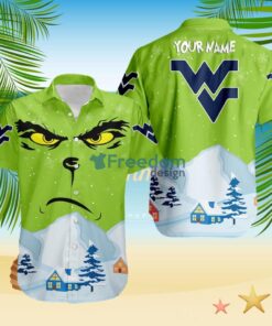 West Virginia Mountaineers NCAA  Grinch Merry Merry Christmas House House Tropical Hawaiian Shirt Custom Name