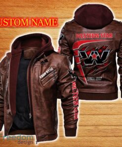 Western Star Leather Jacket Black And Brown Color Car Logo Trending All OVer Print Gift Fans Custom Name - Western Star Leather Jacket Car For Fans_2