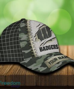 Wisconsin Badgers 3D Hat And Cap Beach Design Camo Green For Fans Gift Custom Name - Wisconsin Badgers 3D Hat And Cap Camo_4