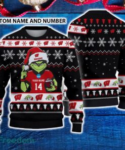 Wisconsin Badgers 3D Ugly Christmas Sweater Grinch Funny Custom Number And Name
