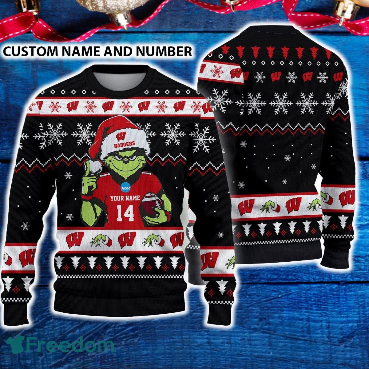 Wisconsin Badgers 3D Ugly Christmas Sweater Grinch Funny Custom Number And Name image Wisconsin Badgers 3D Ugly Christmas Sweater Grinch Funny Custom Number And Name - Wisconsin Badgers 3D Ugly Christmas Sweater Grinch Funny Custom Number And Name