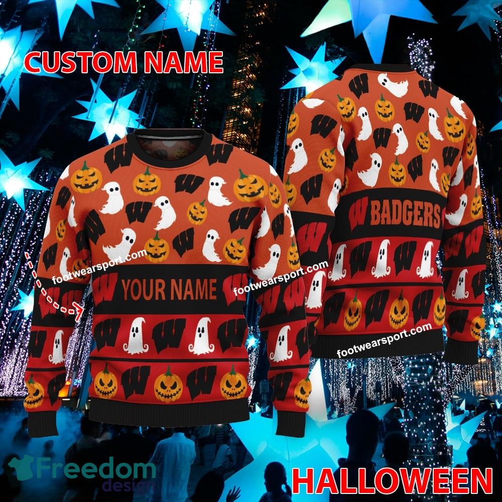 Wisconsin Badgers Personalized Halloween Ugly Christmas Sweater For Fans image Wisconsin Badgers Personalized Halloween Ugly Christmas Sweater For Fans - Wisconsin Badgers Personalized Halloween Ugly Christmas Sweater For Fans