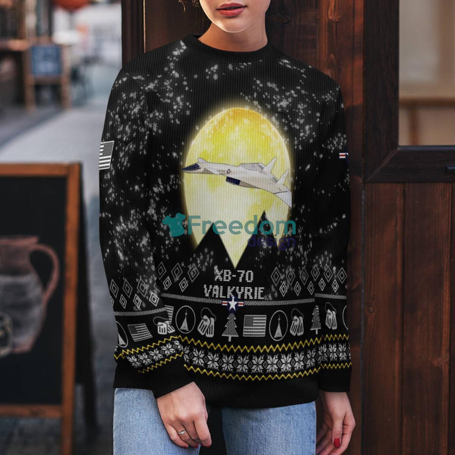 XB 70 Valkyrie XB70 Aircraft Moonlight Black Ugly Christmas Sweater Veteran Sweater image XB-70 Valkyrie XB70 Aircraft Moonlight Black Ugly Christmas Sweater Veteran Sweater Product Photo 1