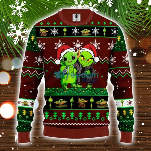 Yoda And Grinch Ugly Christmas Sweater Brown Green 1 Amazing Gift Christmas Gift For Men And Women Product Photo 1