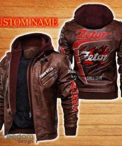 Zetor Leather Jacket Black And Brown Color Car Logo Trending All OVer Print Gift Fans Custom Name - Zetor Leather Jacket Car For Fans_2