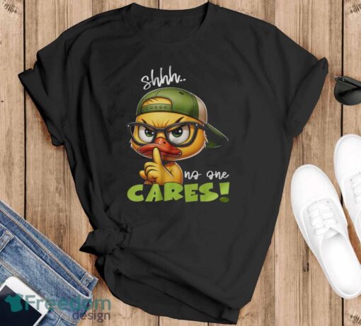 Angy Cartoon Duck Shirt, Shh No One Cares Tee, Funny Quote Shirt - Black T-Shirt