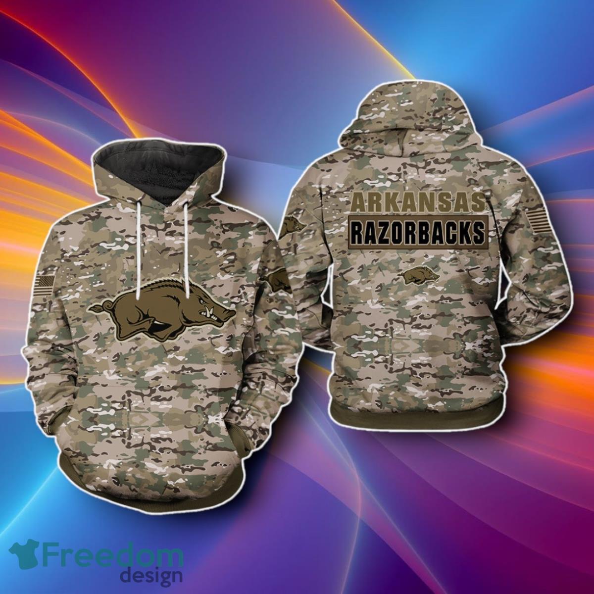 Arkansas Razorbacks NCAA Camo Veteran 3D Hoodies Unique Gift image Arkansas Razorbacks NCAA Camo Veteran 3D Hoodies Unique Gift Product Photo 1