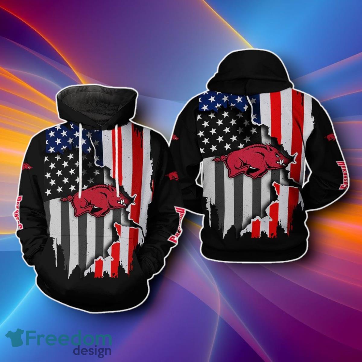 Arkansas Razorbacks NCAA US Flag 3D Hoodies Unique Gift image Arkansas Razorbacks NCAA US Flag 3D Hoodies Unique Gift Product Photo 1