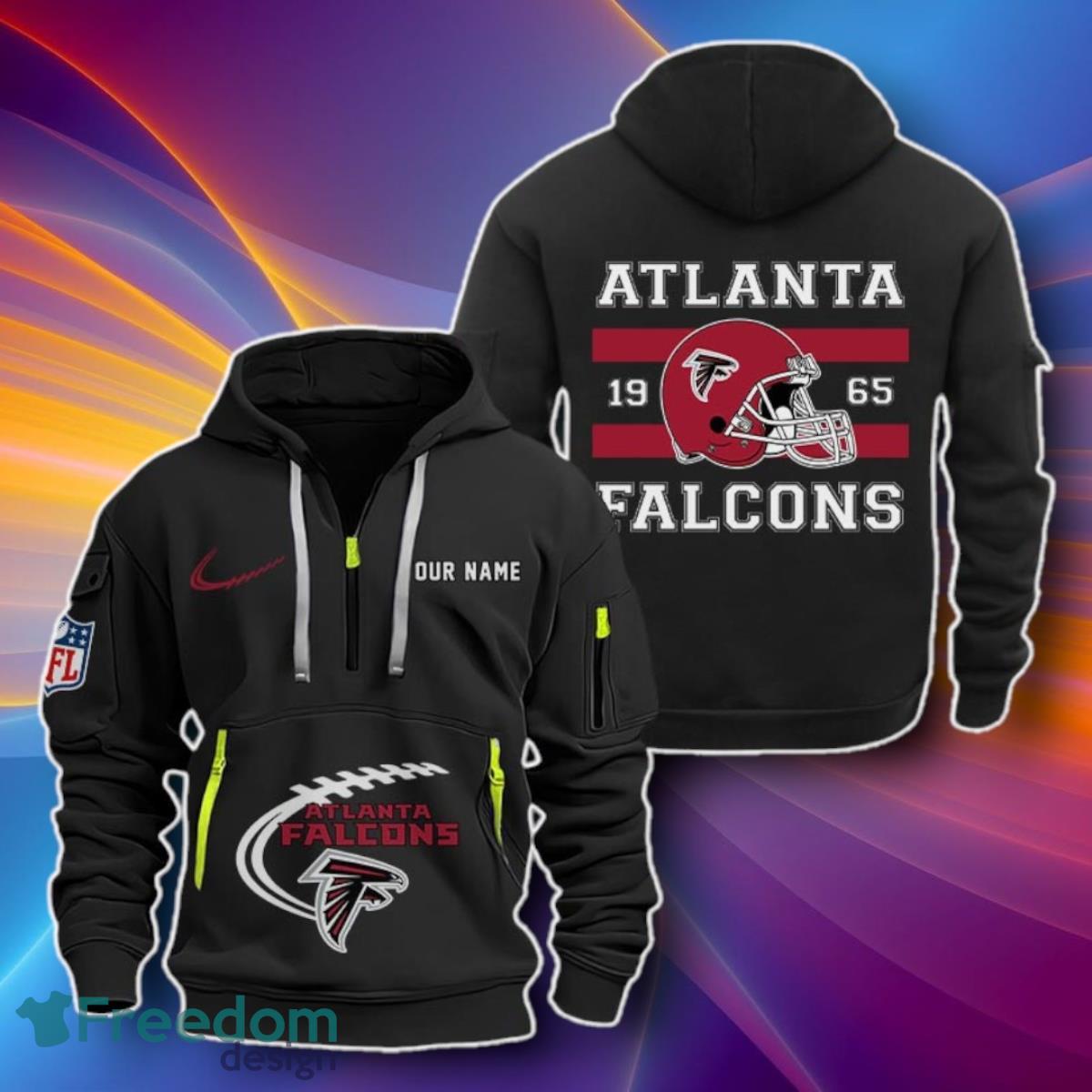 Atlanta Falcons Quarter Zip 3D Hoodies Unique Gift image Atlanta Falcons Quarter Zip 3D Hoodies Unique Gift Product Photo 1