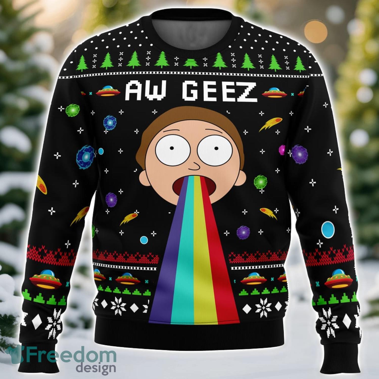 Aw Geez Rick and Morty Ugly Christmas Sweater Holiday Christmas Gift image Aw Geez Rick and Morty Ugly Christmas Sweater Holiday Christmas Gift Product Photo 1