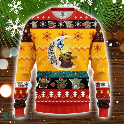 Baby Yoda Moon And Back Cute Ugly Christmas Sweater Yellow 1 Amazing Gift Christmas Gift For Men And Women Product Photo 1