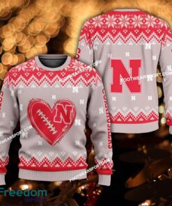 Best Design Heart Football Nebraska Cornhuskers Christmas 3D Sweater Gift For Adult