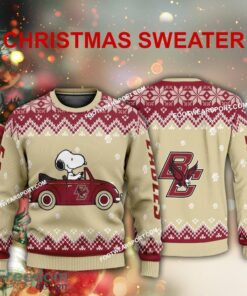 Best Design Snoopy Driving Car Boston College Eagles Christmas 3D Sweater Gift Holidays