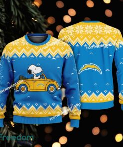 Best Design Snoopy Driving Car Los Angeles Chargers Christmas Sweater For Men Women