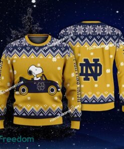 Best Design Snoopy Driving Car Notre Dame Fighting Irish Christmas Sweater AOP Gift Holidays