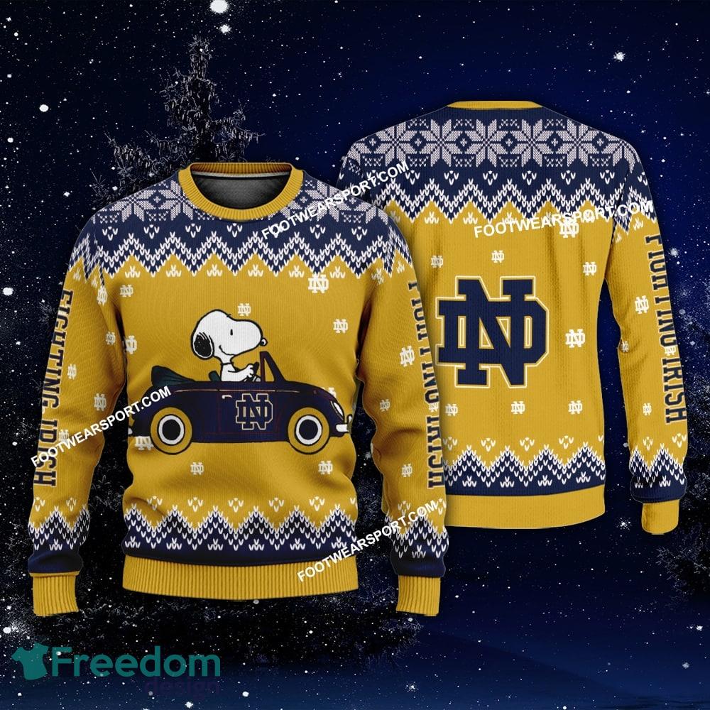 Best Design Snoopy Driving Car Notre Dame Fighting Irish Christmas Sweater AOP Gift Holidays image Best Design Snoopy Driving Car Notre Dame Fighting Irish Christmas Sweater AOP Gift Holidays - Best Design Snoopy Driving Car Notre Dame Fighting Irish Christmas Sweater AOP Gift Holidays
