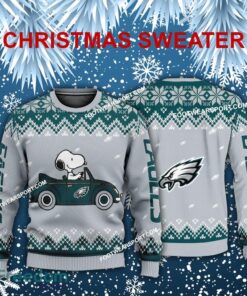 Best Design Snoopy Driving Car Philadelphia Eagles Christmas 3D Sweater Gift Holidays