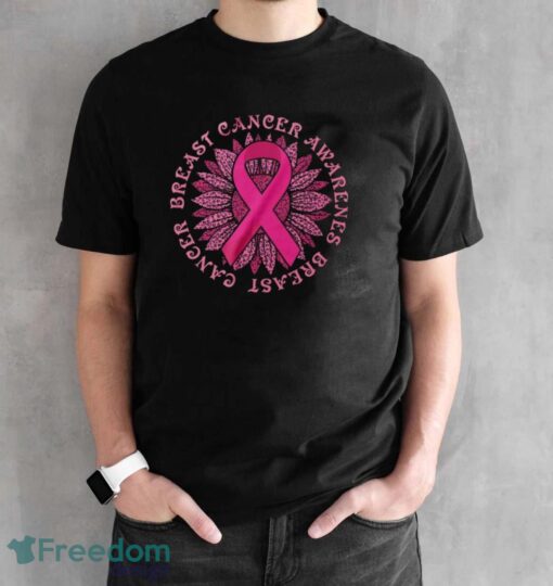 Breast Cancer Awareness Shirt, Pink Ribbon Sunflower - Black Unisex T-Shirt