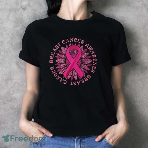 Breast Cancer Awareness Shirt, Pink Ribbon Sunflower - Ladies T-Shirt