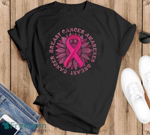 Breast Cancer Awareness Shirt, Pink Ribbon Sunflower - Black T-Shirt