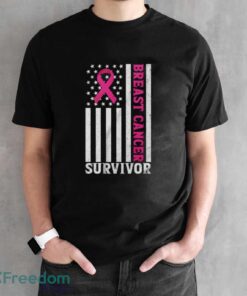 Breast Cancer Survivor Shirt, Breast Cancer USA Flag T-Shirt - Black Unisex T-Shirt