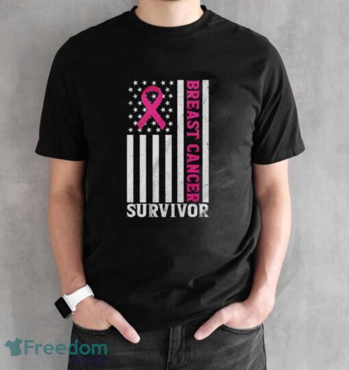 Breast Cancer Survivor Shirt, Breast Cancer USA Flag T-Shirt - Black Unisex T-Shirt