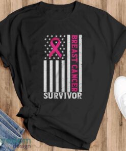 Breast Cancer Survivor Shirt, Breast Cancer USA Flag T-Shirt - Black T-Shirt