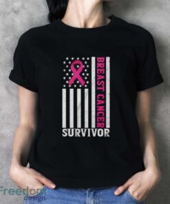 Breast Cancer Survivor Shirt, Breast Cancer USA Flag T-Shirt - Ladies T-Shirt