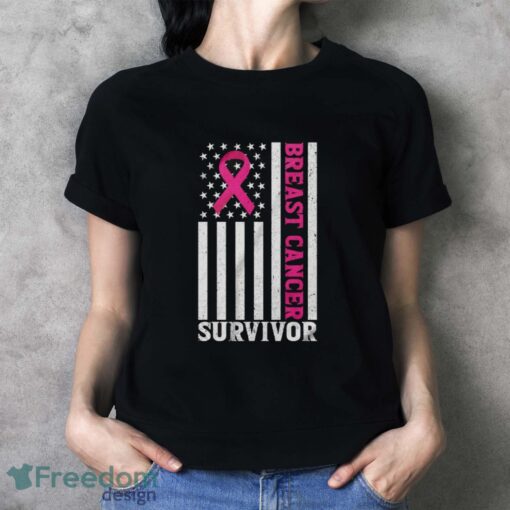 Breast Cancer Survivor Shirt, Breast Cancer USA Flag T-Shirt - Ladies T-Shirt