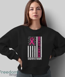 Breast Cancer Survivor Shirt, Breast Cancer USA Flag T-Shirt - Sweatshirt