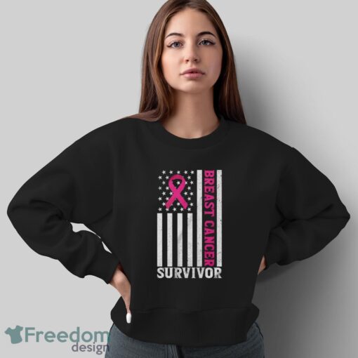 Breast Cancer Survivor Shirt, Breast Cancer USA Flag T-Shirt - Sweatshirt