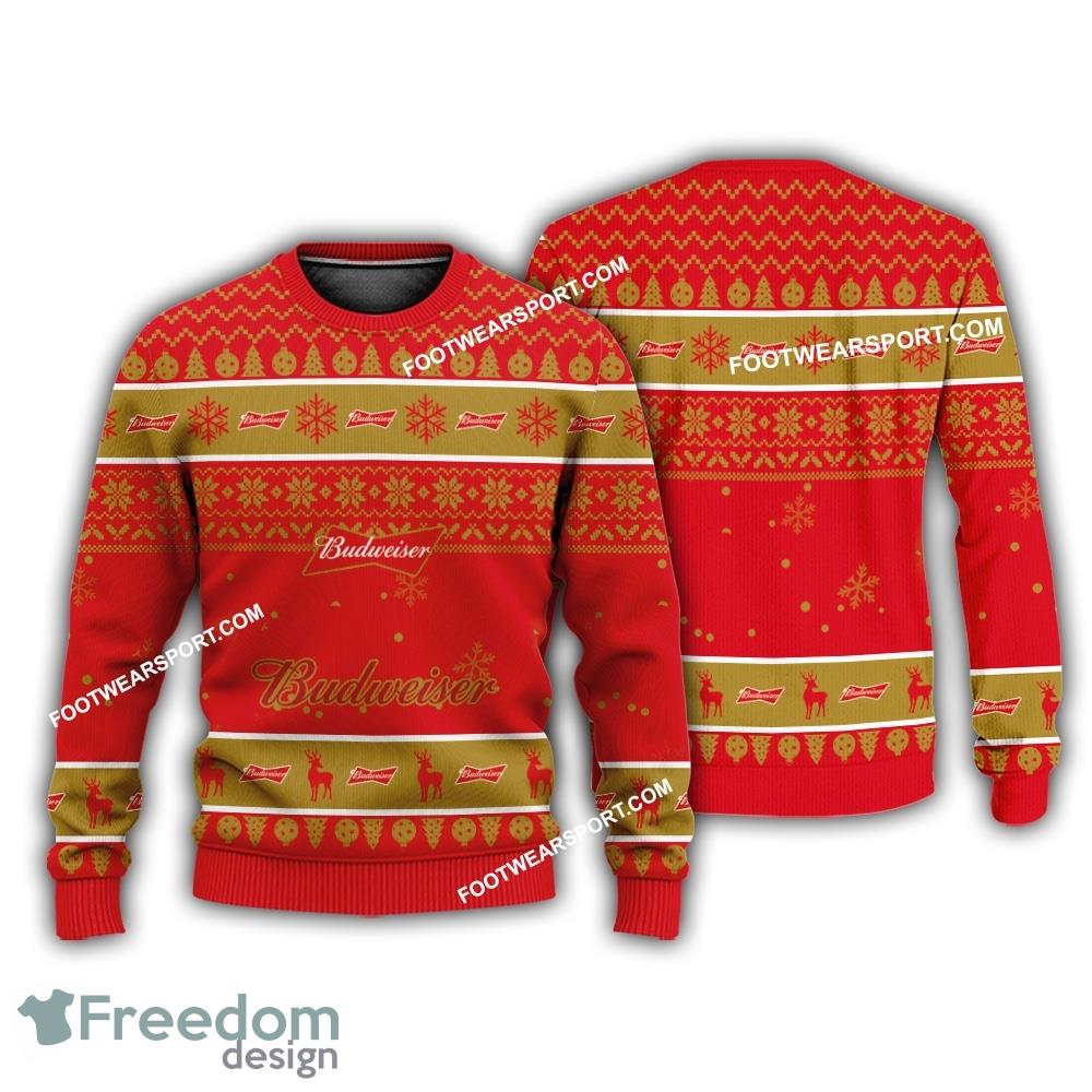 Budweiser Beer Logo Merry Christmas Ugly Sweater AOP Gift For Men And Women image Budweiser Beer Logo Merry Christmas Ugly Sweater AOP Gift For Men And Women - Budweiser Beer Logo Merry Christmas Ugly Sweater AOP Gift For Men And Women