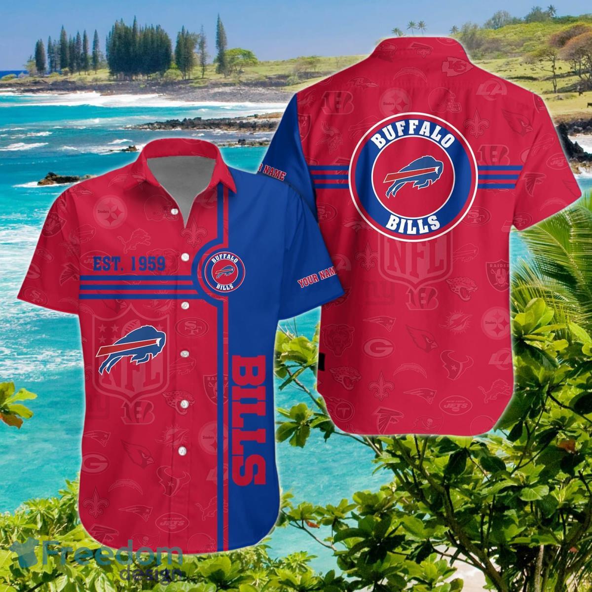 Buffalo Bills Hawaiian Shirt Custom Name Impressive Gift image Buffalo Bills Hawaiian Shirt Custom Name Impressive Gift Product Photo 1