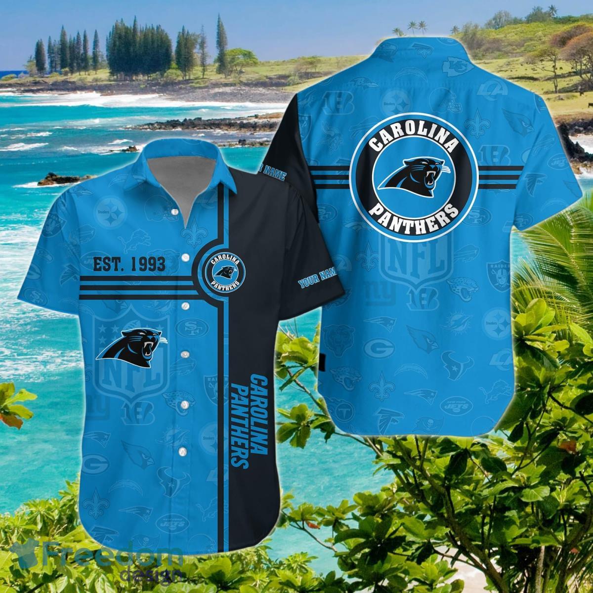 Carolina Panthers Hawaiian Shirt Custom Name Impressive Gift image Carolina Panthers Hawaiian Shirt Custom Name Impressive Gift Product Photo 1