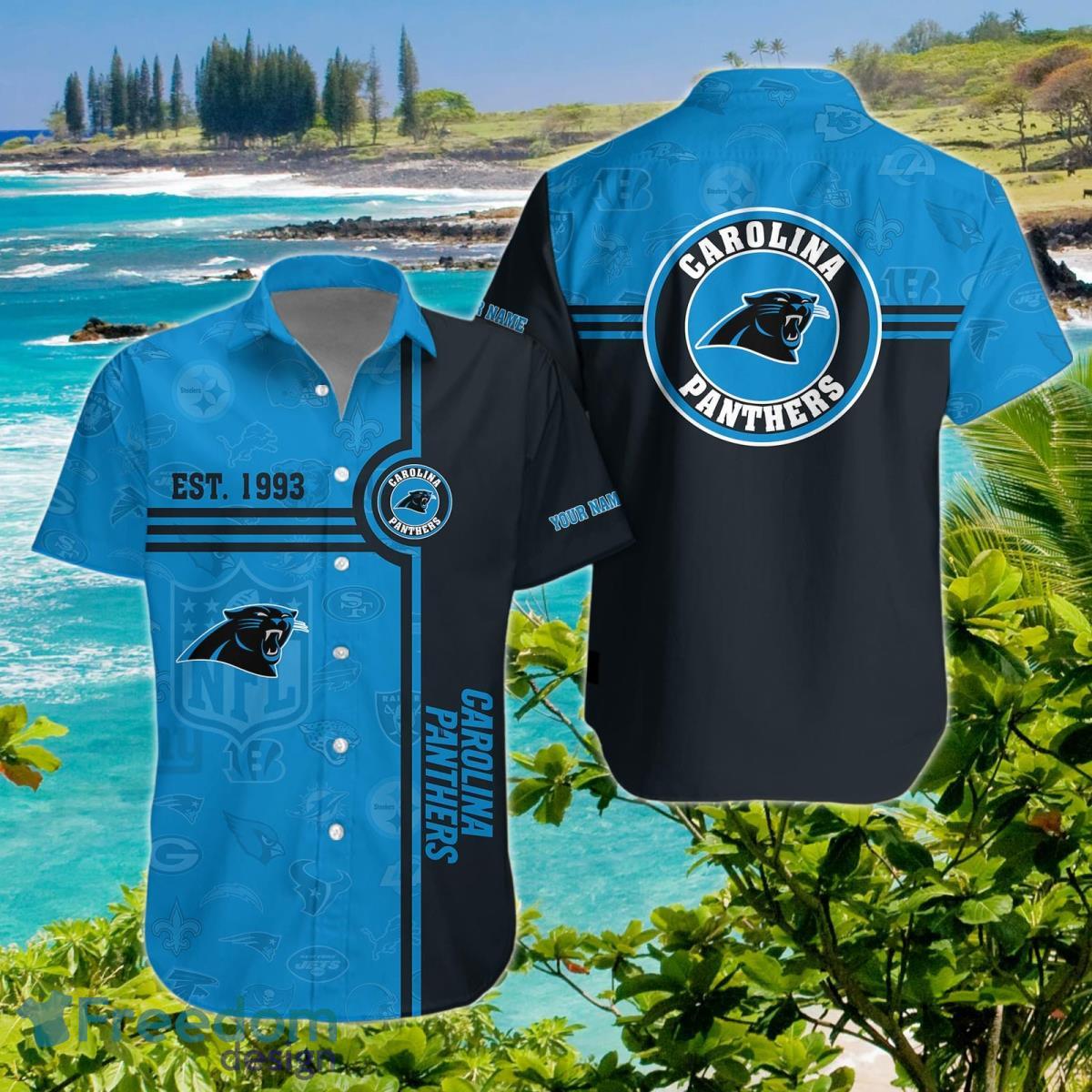 Carolina Panthers Hawaiian Shirt Custom Name Unique Gift image Carolina Panthers Hawaiian Shirt Custom Name Unique Gift Product Photo 1
