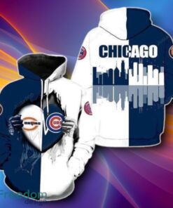 Chicago Bears And Chicago Cubs Heartbeat Love Ripped 3D Hoodies Unique Gift