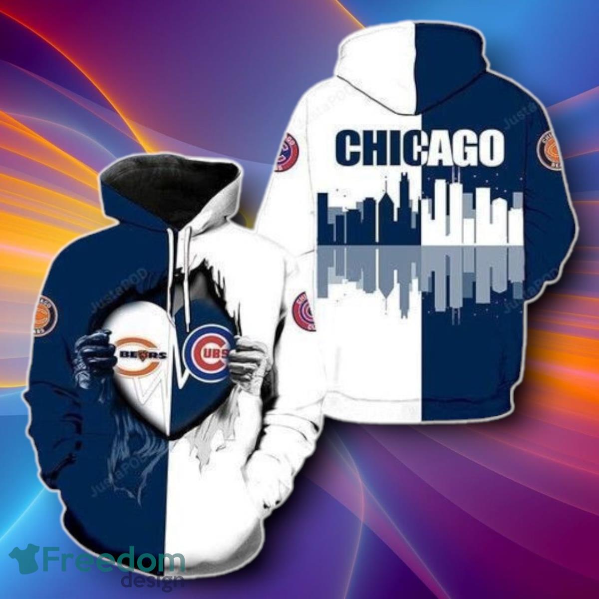Chicago Bears And Chicago Cubs Heartbeat Love Ripped 3D Hoodies Unique Gift image Chicago Bears And Chicago Cubs Heartbeat Love Ripped 3D Hoodies Unique Gift Product Photo 1